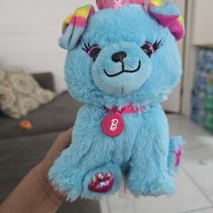 Blue Plush Dog with Pink Accents